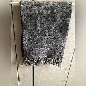 Vintage Givenchy Monsieur Scarf | Gray Herringbone Wool Scarf Designer Fringe